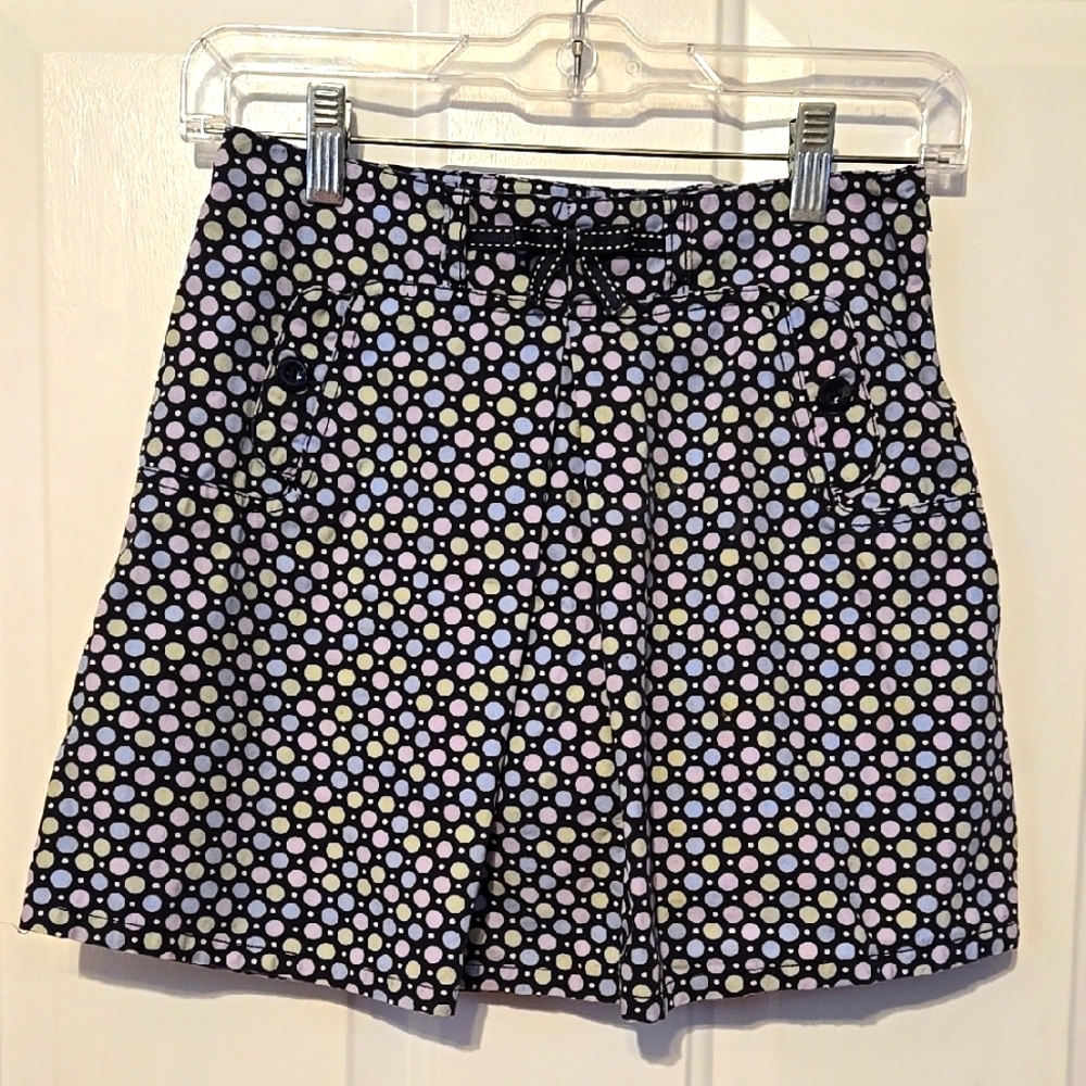 Gymboree Skort, Mini Skirt, Childs Sz 12, Navy, Pink, Green, Polka Dots, Bow